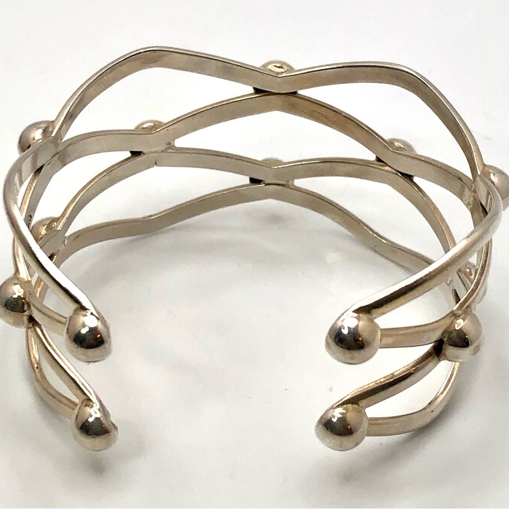 Solid And Heavy Sterling Silver Openwork Cuff Bra… - image 6